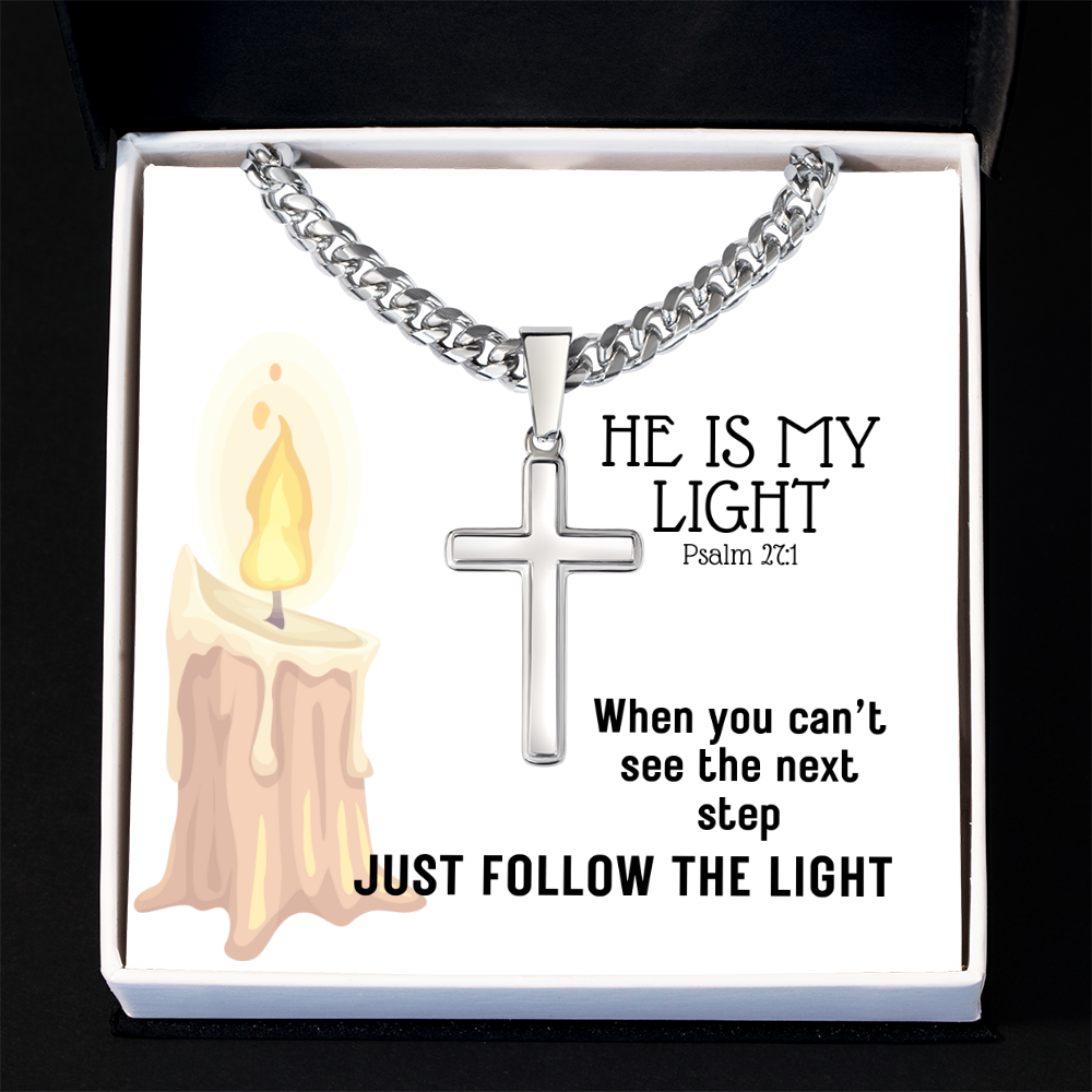 He Is My Light (Psalm 27:1) | Premium Sterling Silver Cuban Link Cross Necklace