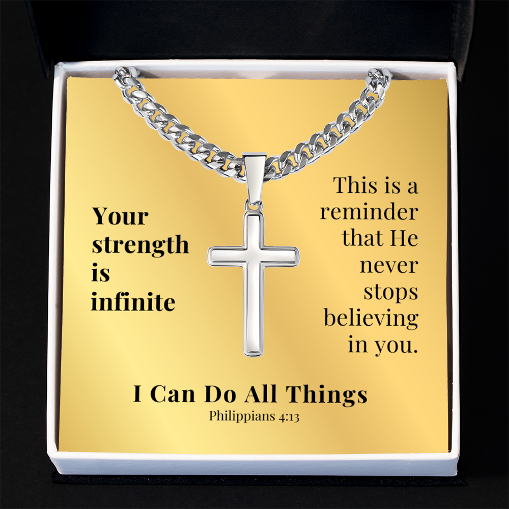 I Can Do All Things (Philippians 4:13) | Premium Sterling Silver Cuban Link Cross Necklace
