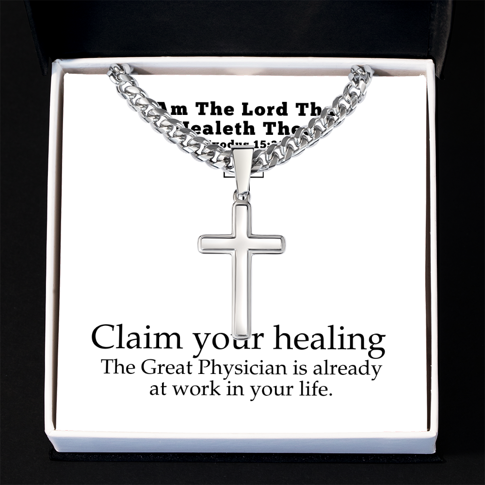 I Am The Lord That Healeth Thee (Exodus 15:26) | Premium Sterling Silver Cuban Link Cross Necklace