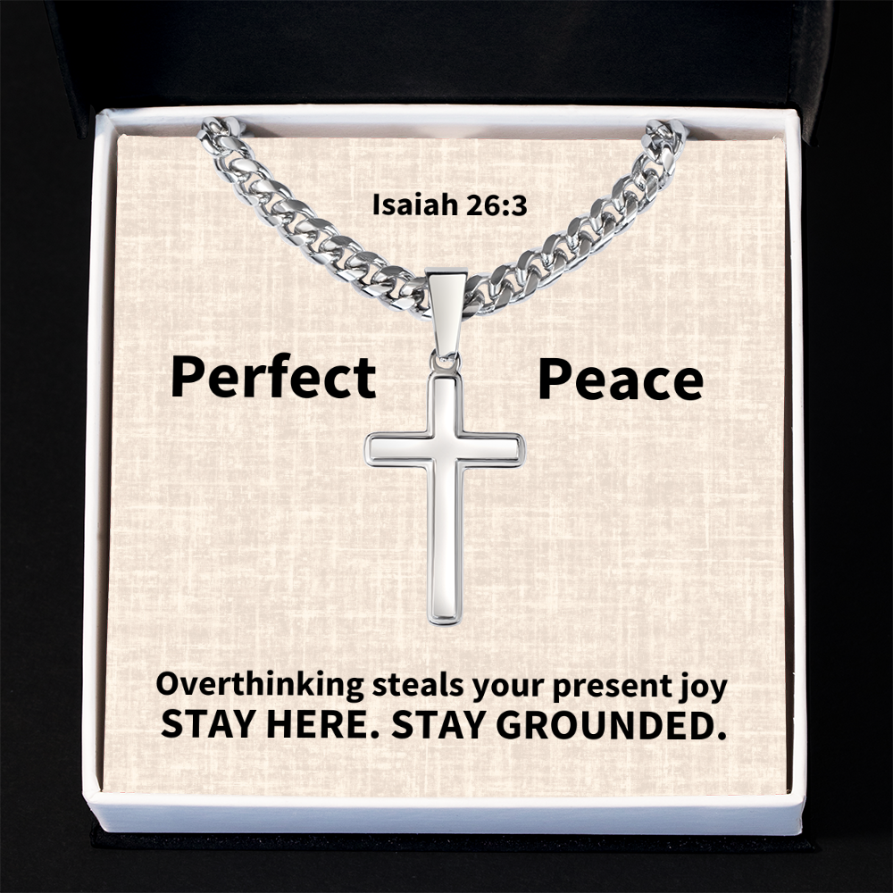 Perfect Peace (Isaiah 26:3) | Premium Sterling Silver Cuban Link Cross Necklace