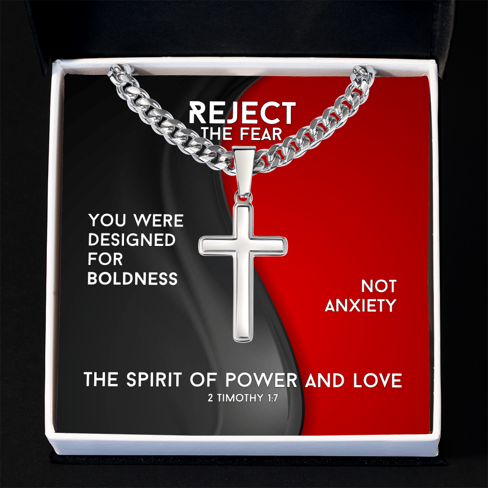 The Spirit Of Power And Love (2 Timothy 1:7) | Premium Sterling Silver Cuban Link Cross Necklace