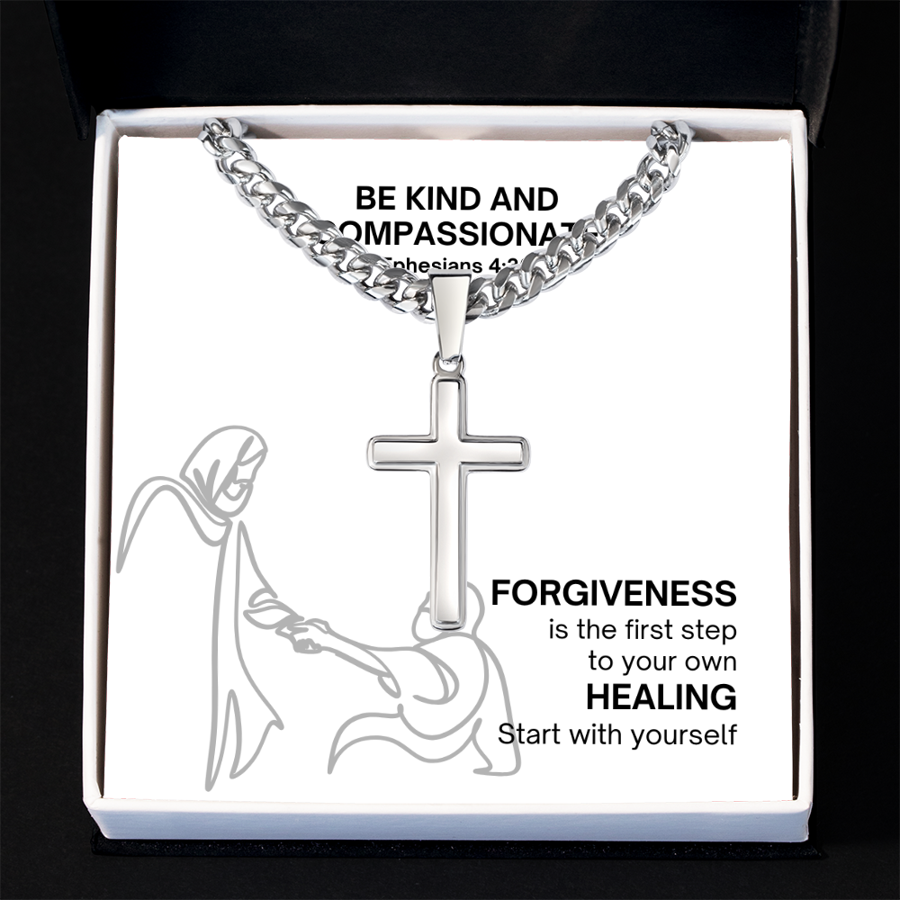 Be Kind And Compassionate (Ephesians 4:32) | Premium Sterling Silver Cuban Link Cross Necklace