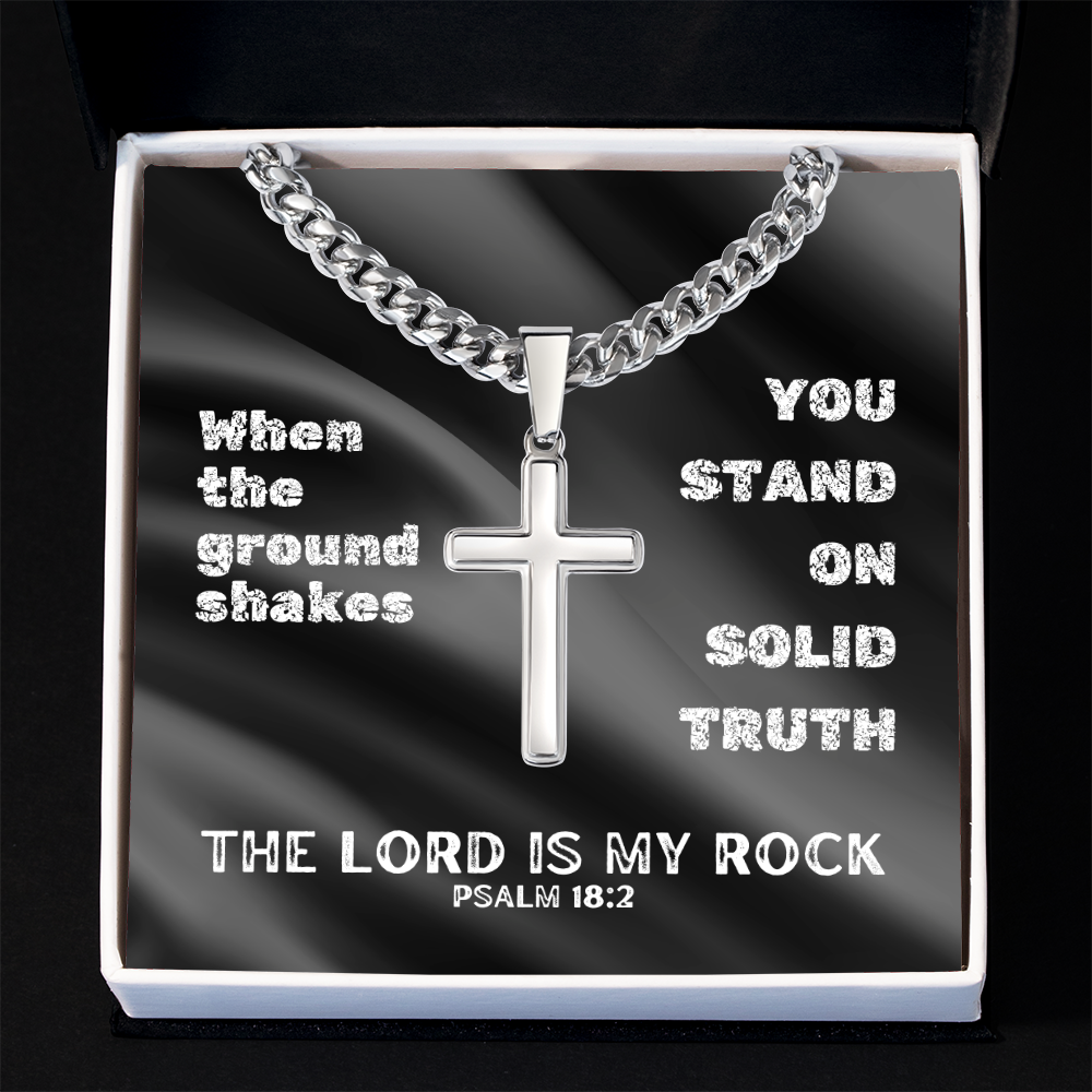 The Lord Is My Rock (Psalm 18:2) | Premium Sterling Silver Cuban Link Cross Necklace