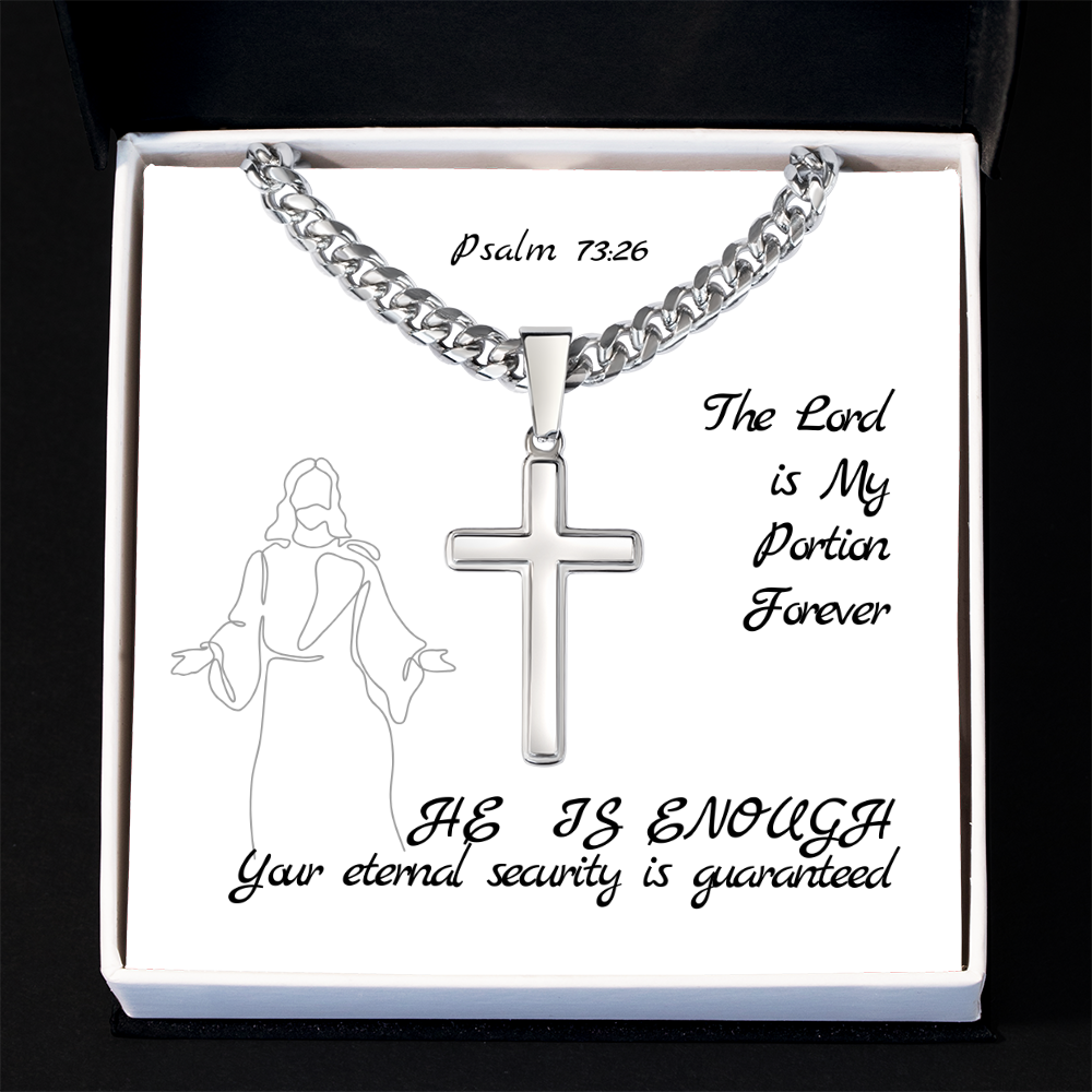 The Lord is My Portion Forever (Psalm 73:26) | Premium Sterling Silver Cuban Link Cross Necklace