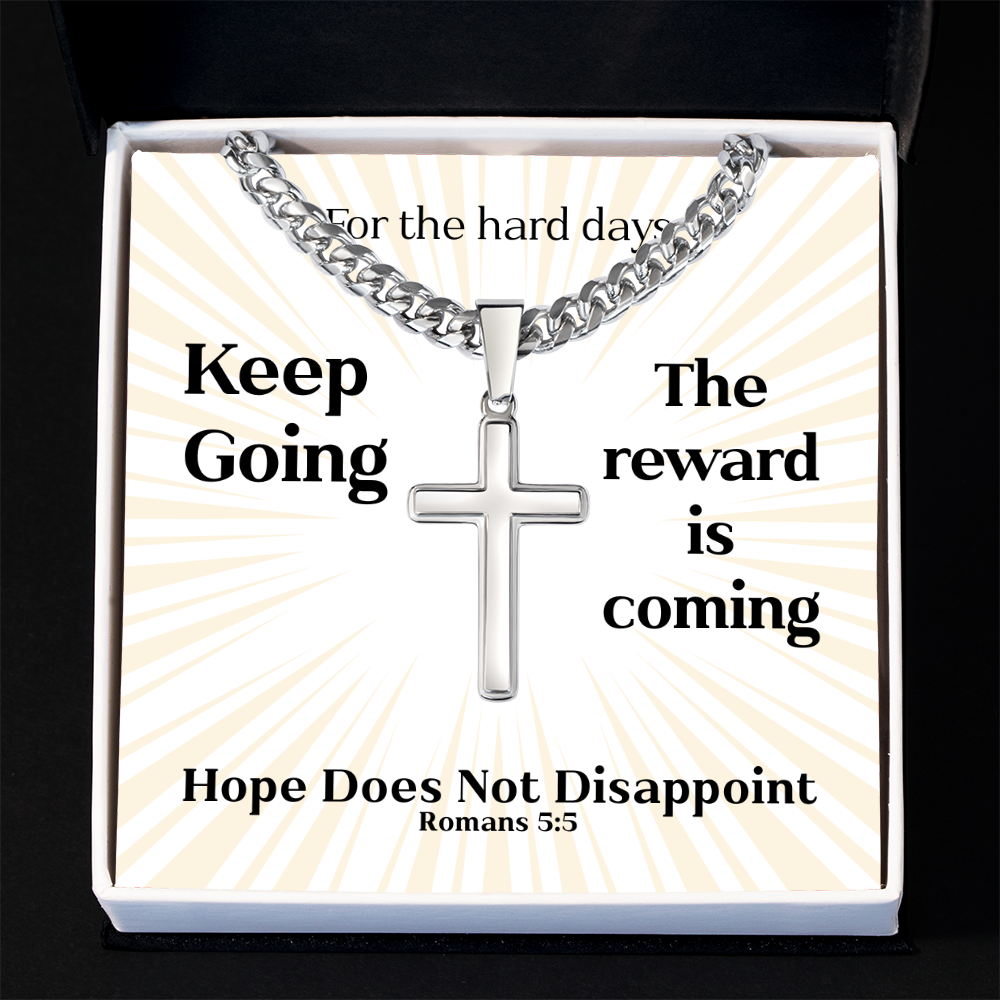 Hope Does Not Disappoint (Romans 5:5) | Premium Sterling Silver Cuban Link Cross Necklace