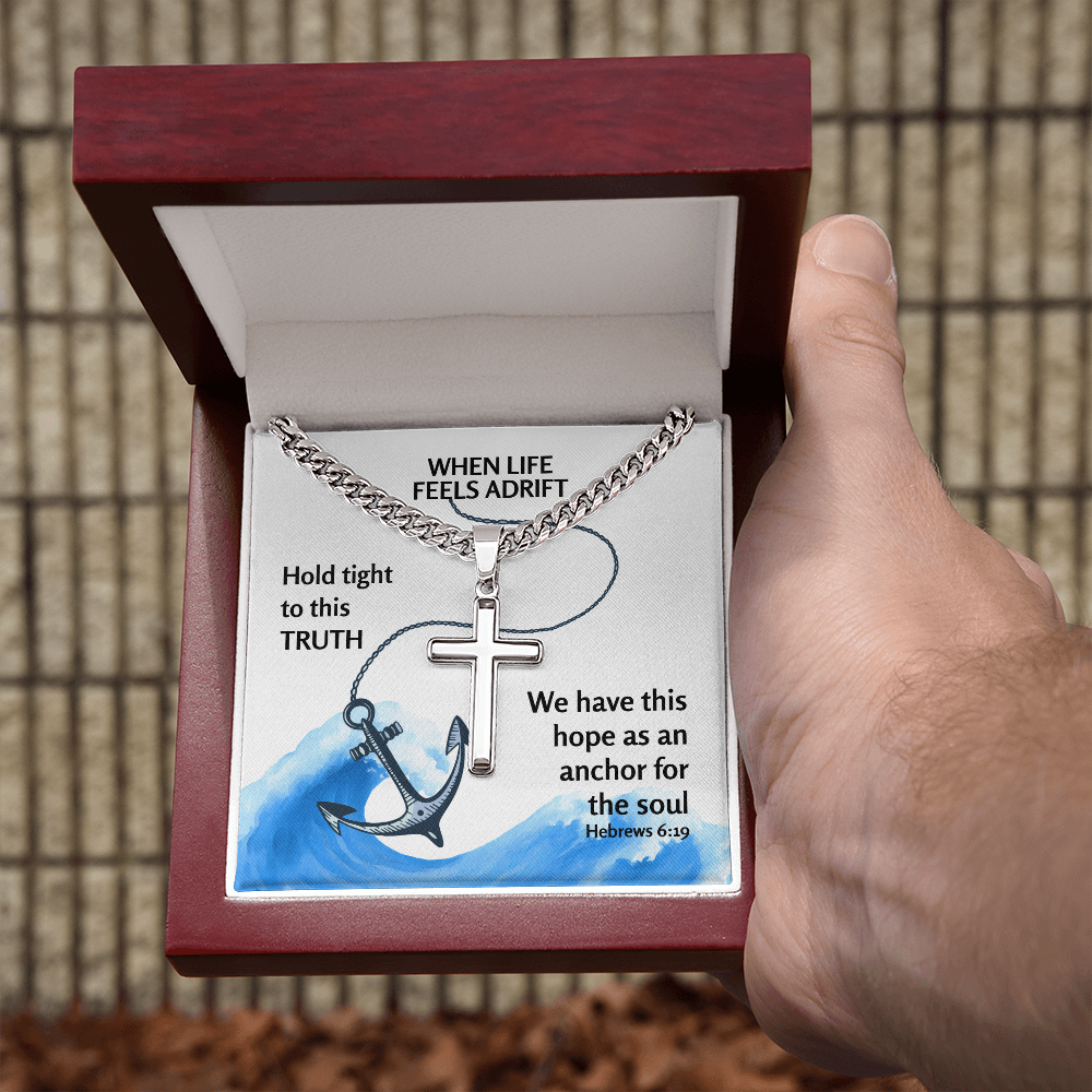 Hope Anchors The Soul (Hebrews 6:19) | Premium Sterling Silver Cuban Link Cross Necklace