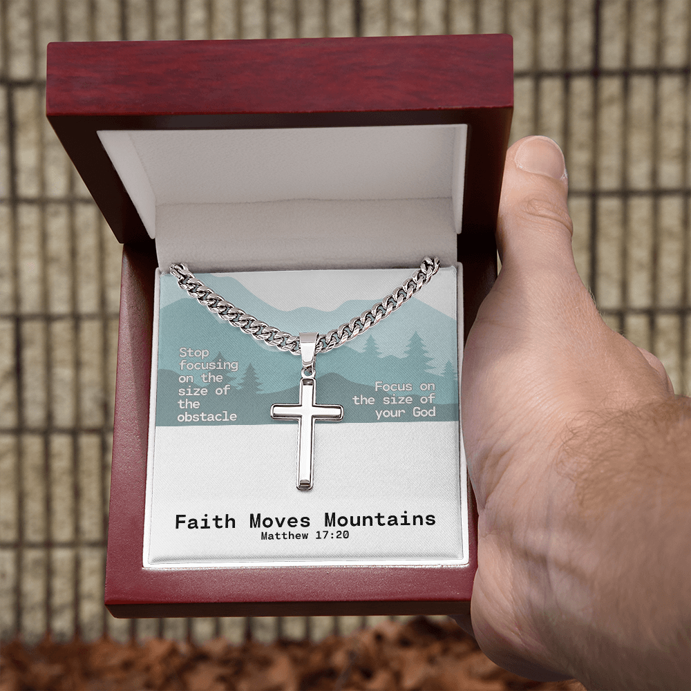 Faith Moves Mountains (Matthew 17:20) | Premium Sterling Silver Cuban Link Cross Necklace