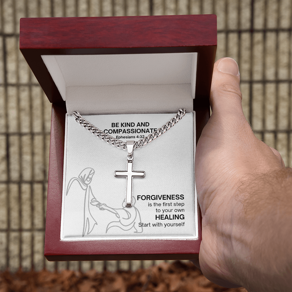 Be Kind And Compassionate (Ephesians 4:32) | Premium Sterling Silver Cuban Link Cross Necklace