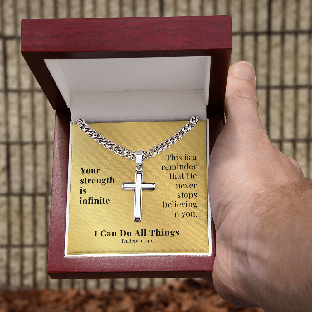 I Can Do All Things (Philippians 4:13) | Premium Sterling Silver Cuban Link Cross Necklace
