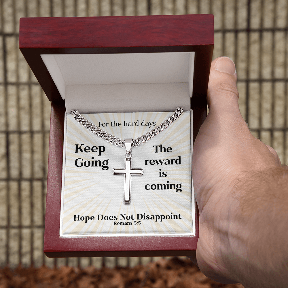 Hope Does Not Disappoint (Romans 5:5) | Premium Sterling Silver Cuban Link Cross Necklace