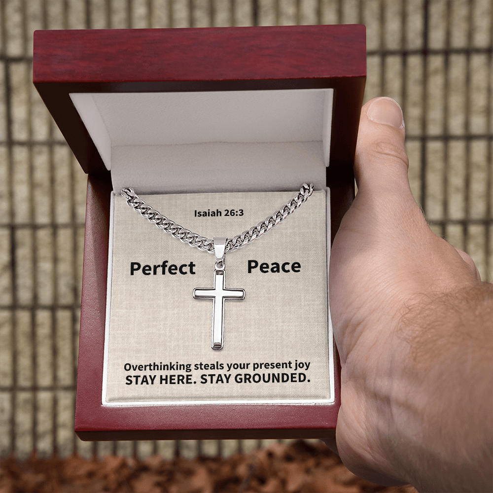 Perfect Peace (Isaiah 26:3) | Premium Sterling Silver Cuban Link Cross Necklace