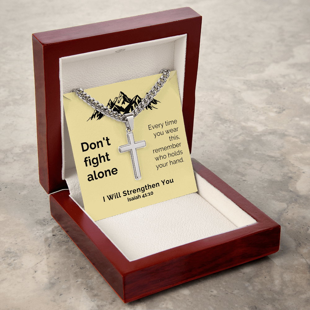 I Will Strengthen You (Isaiah 41:10) | Premium Sterling Silver Cuban Link Cross Necklace