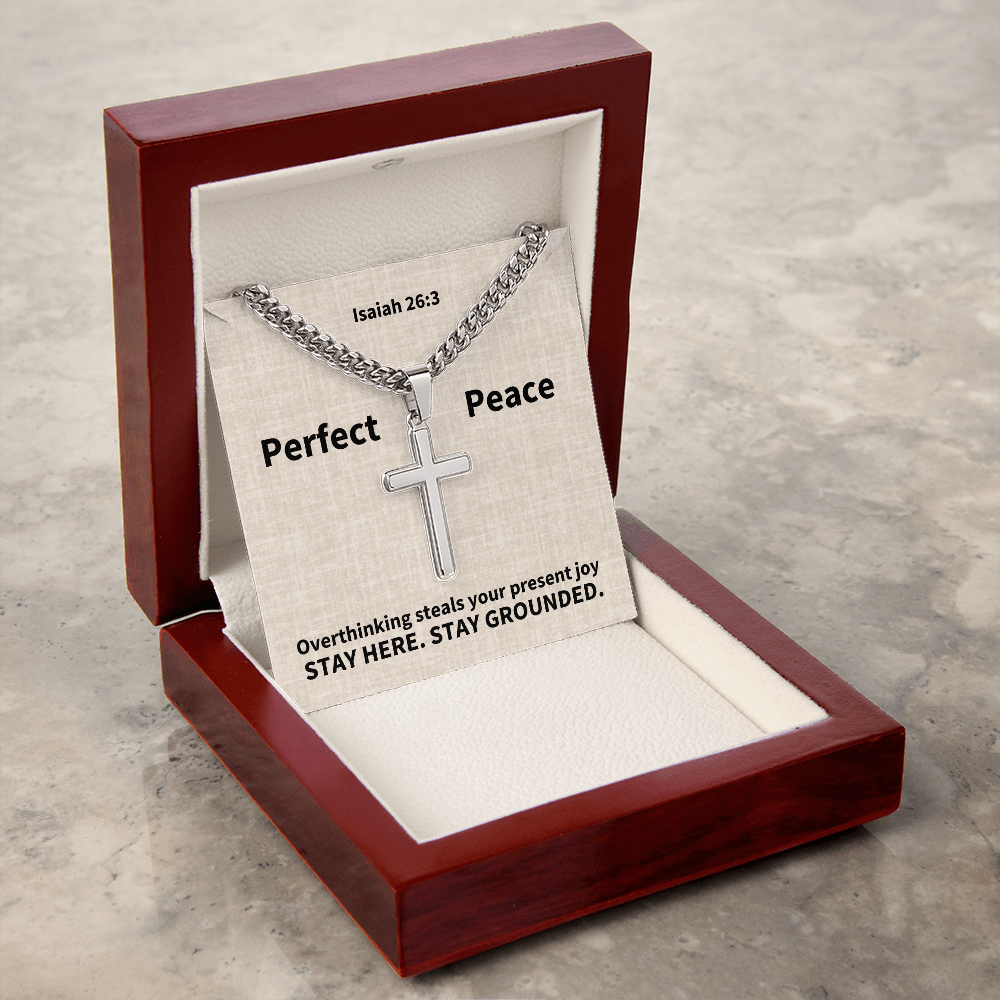 Perfect Peace (Isaiah 26:3) | Premium Sterling Silver Cuban Link Cross Necklace