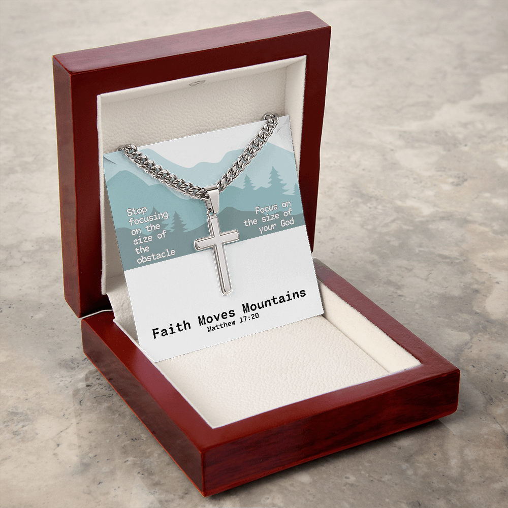 Faith Moves Mountains (Matthew 17:20) | Premium Sterling Silver Cuban Link Cross Necklace