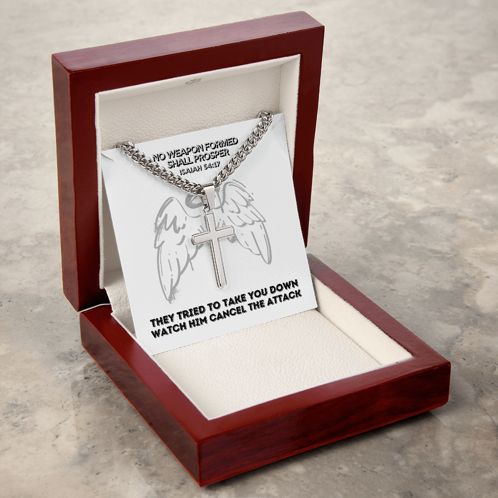 No Weapon Formed Shall Prosper (Isaiah 54:17) | Premium Sterling Silver Cuban Link Cross Necklace