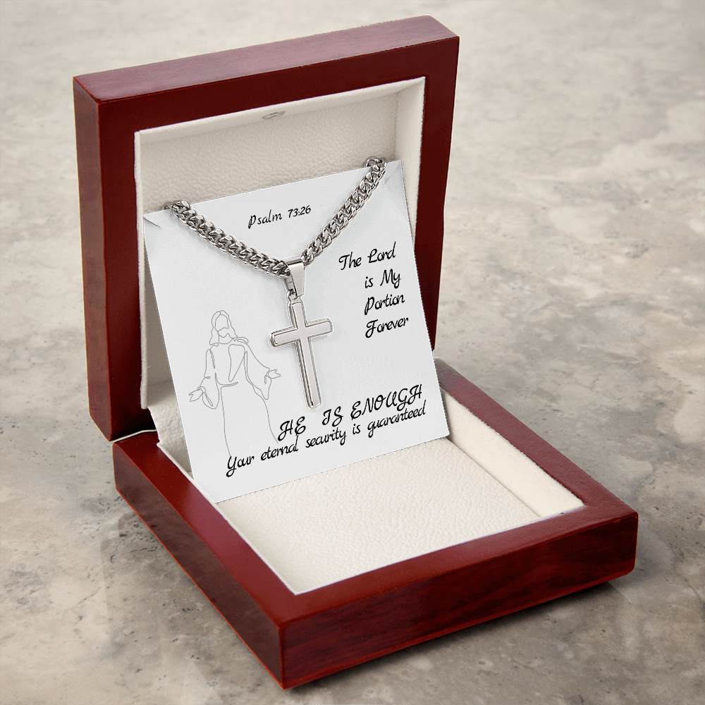 The Lord is My Portion Forever (Psalm 73:26) | Premium Sterling Silver Cuban Link Cross Necklace