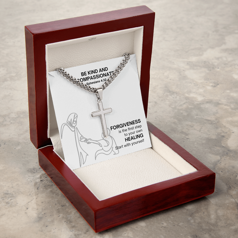 Be Kind And Compassionate (Ephesians 4:32) | Premium Sterling Silver Cuban Link Cross Necklace