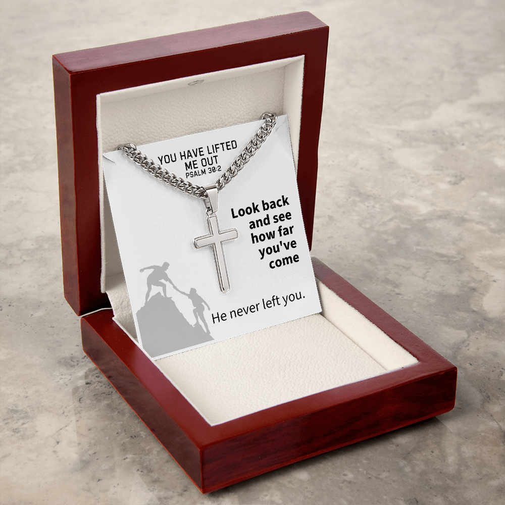 You Have Lifted Me Out (Psalm 30:2) | Premium Sterling Silver Cuban Link Cross Necklace