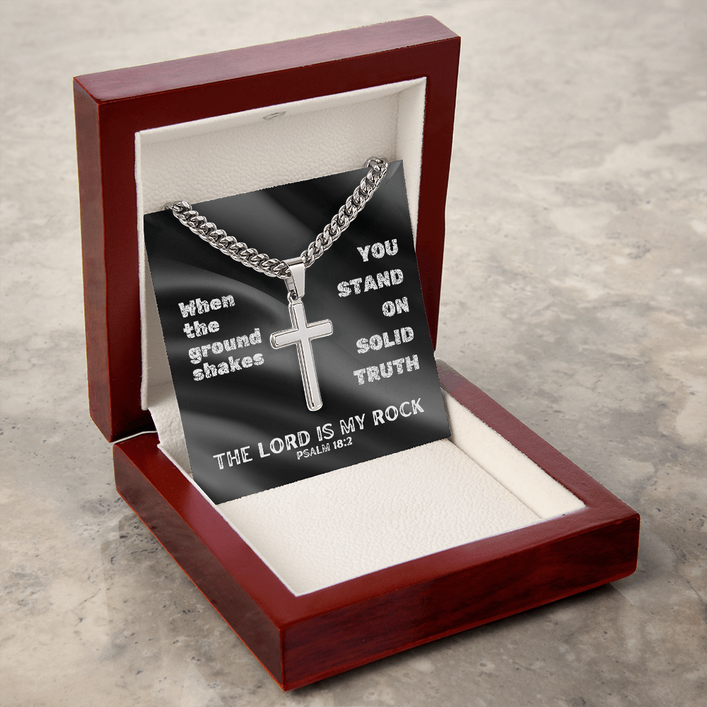 The Lord Is My Rock (Psalm 18:2) | Premium Sterling Silver Cuban Link Cross Necklace