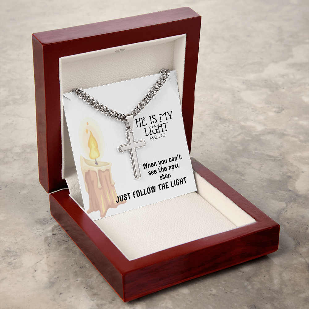 He Is My Light (Psalm 27:1) | Premium Sterling Silver Cuban Link Cross Necklace