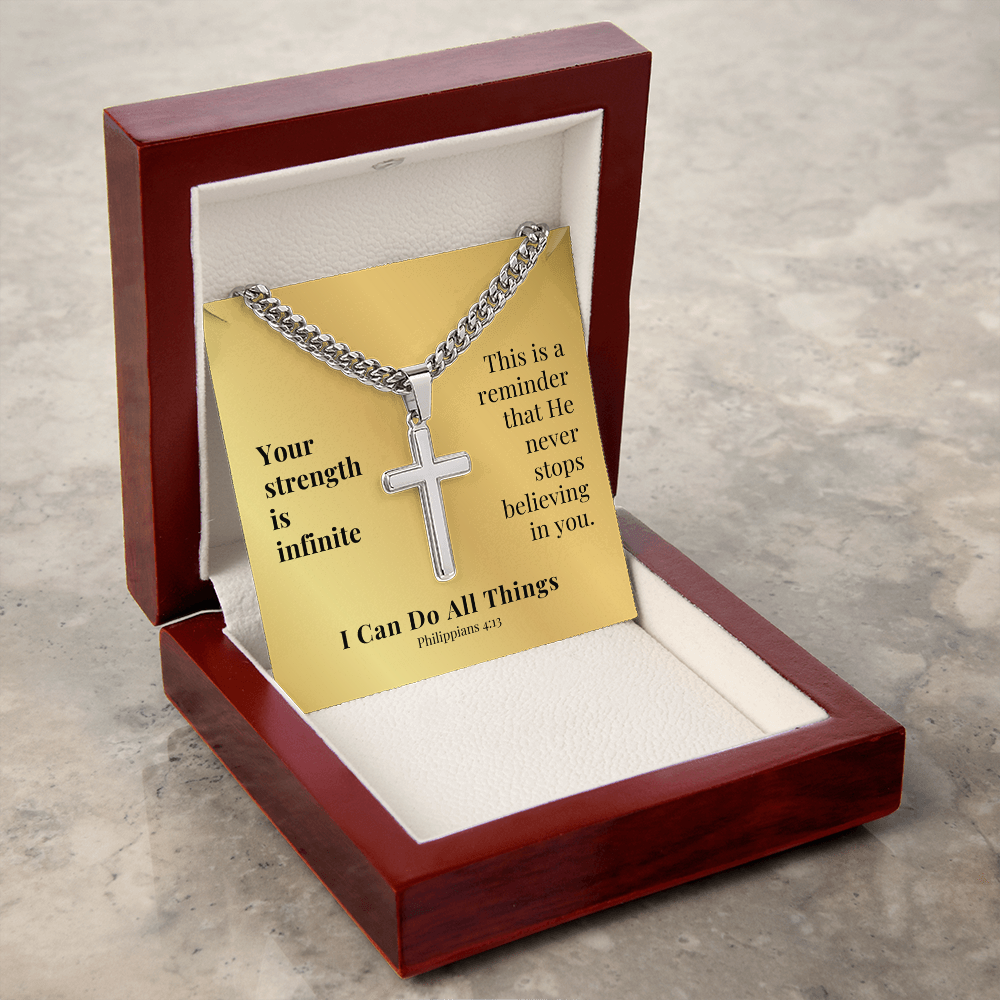 I Can Do All Things (Philippians 4:13) | Premium Sterling Silver Cuban Link Cross Necklace