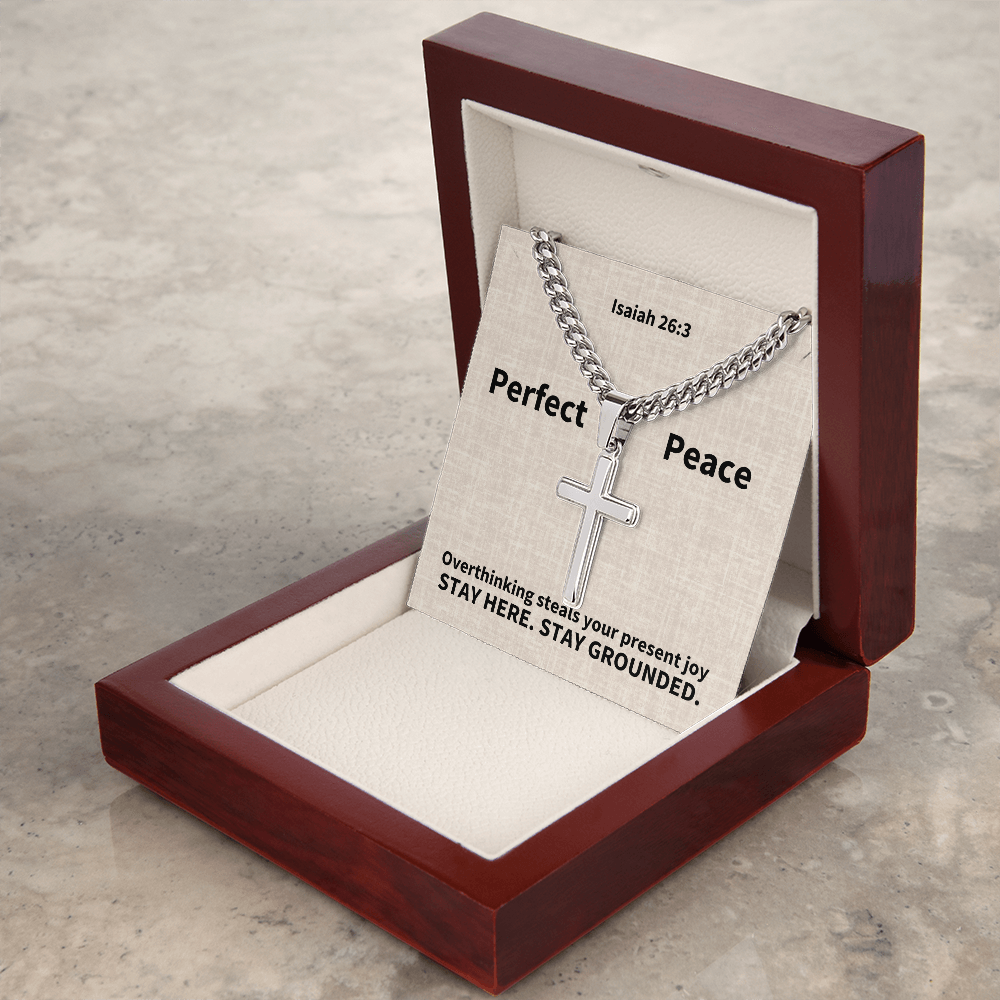 Perfect Peace (Isaiah 26:3) | Premium Sterling Silver Cuban Link Cross Necklace