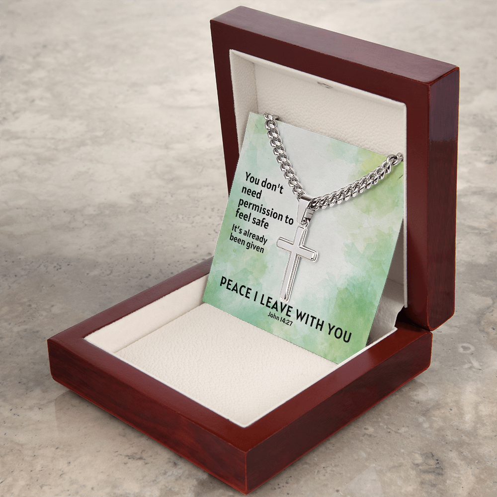 Peace I Leave With You (John 14:27) | Premium Sterling Silver Cuban Link Cross Necklace