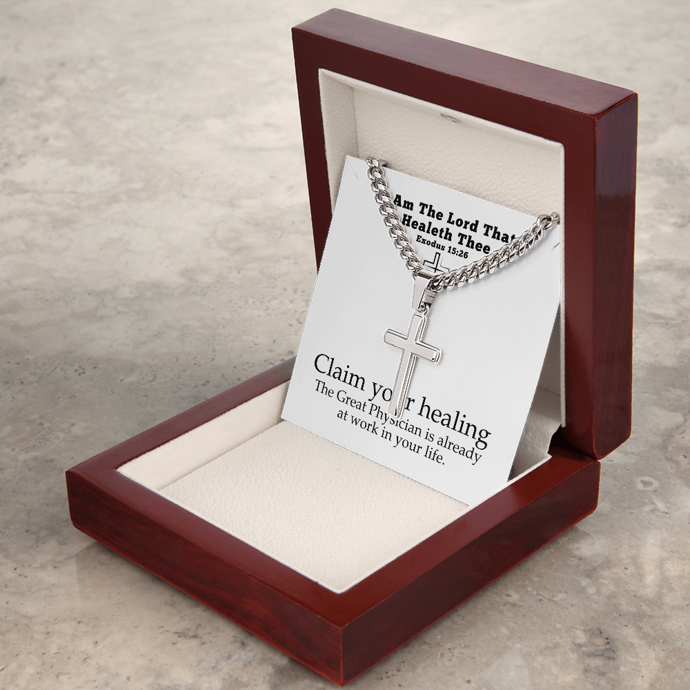 I Am The Lord That Healeth Thee (Exodus 15:26) | Premium Sterling Silver Cuban Link Cross Necklace