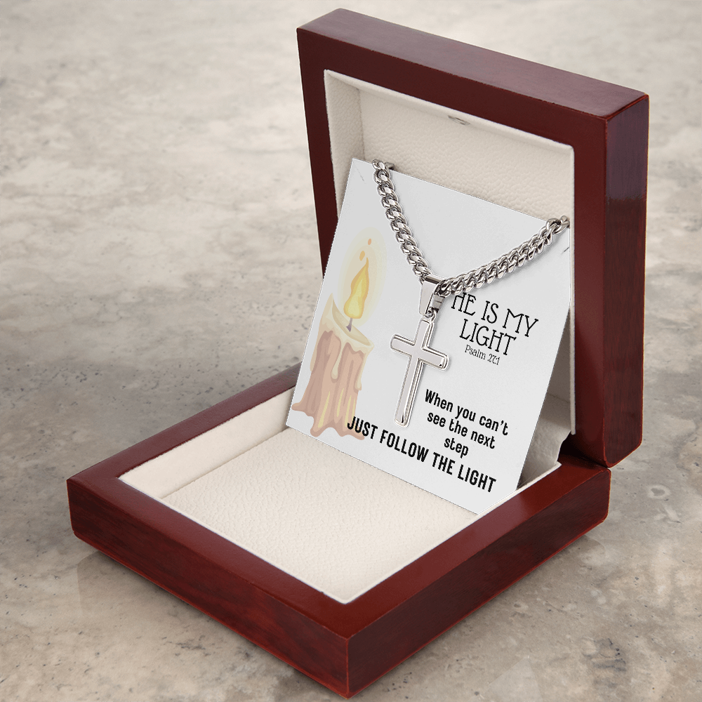 He Is My Light (Psalm 27:1) | Premium Sterling Silver Cuban Link Cross Necklace