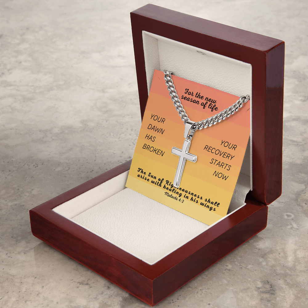 Healing In His Wings (Malachi 4:2) | Premium Sterling Silver Cuban Link Cross Necklace