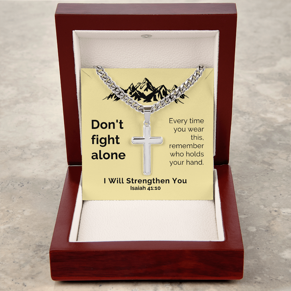 I Will Strengthen You (Isaiah 41:10) | Premium Sterling Silver Cuban Link Cross Necklace