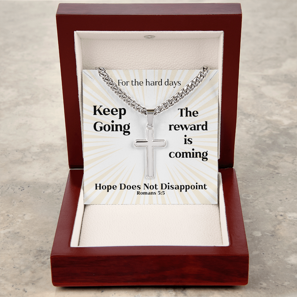 Hope Does Not Disappoint (Romans 5:5) | Premium Sterling Silver Cuban Link Cross Necklace