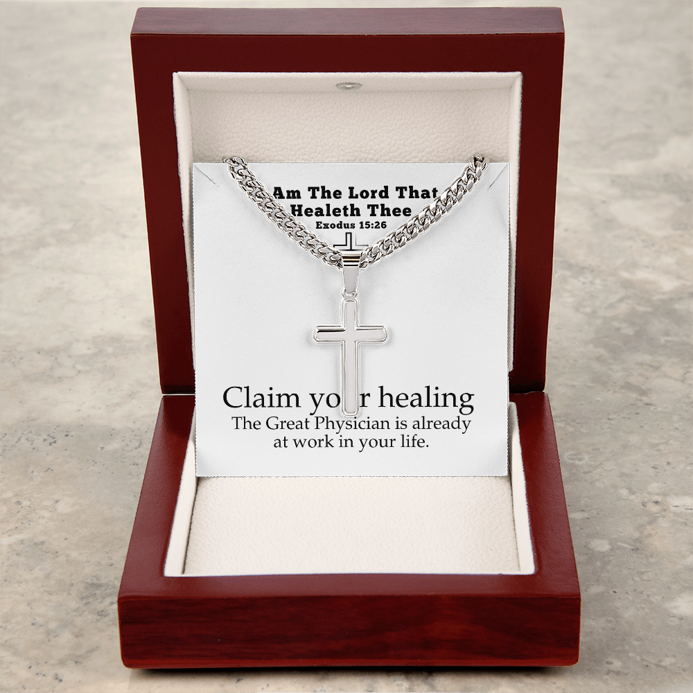I Am The Lord That Healeth Thee (Exodus 15:26) | Premium Sterling Silver Cuban Link Cross Necklace