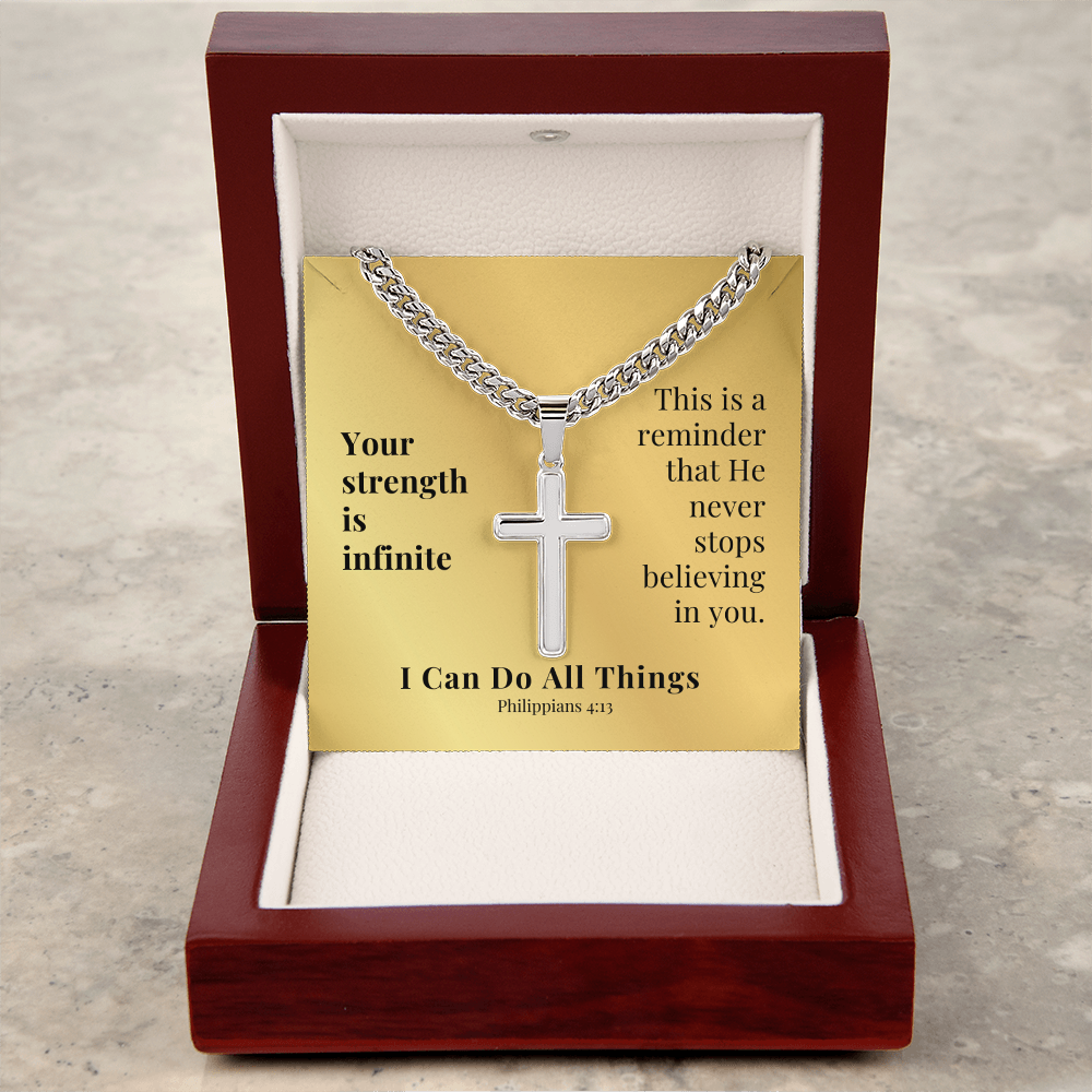 I Can Do All Things (Philippians 4:13) | Premium Sterling Silver Cuban Link Cross Necklace