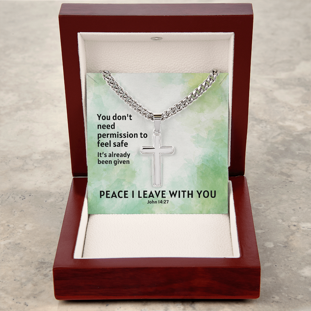Peace I Leave With You (John 14:27) | Premium Sterling Silver Cuban Link Cross Necklace