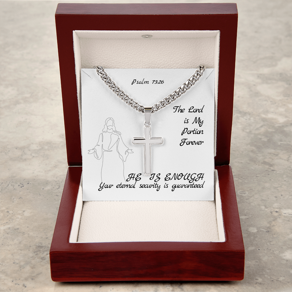 The Lord is My Portion Forever (Psalm 73:26) | Premium Sterling Silver Cuban Link Cross Necklace
