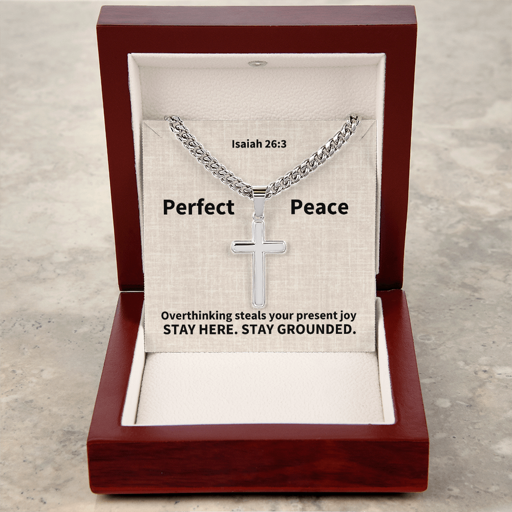Perfect Peace (Isaiah 26:3) | Premium Sterling Silver Cuban Link Cross Necklace