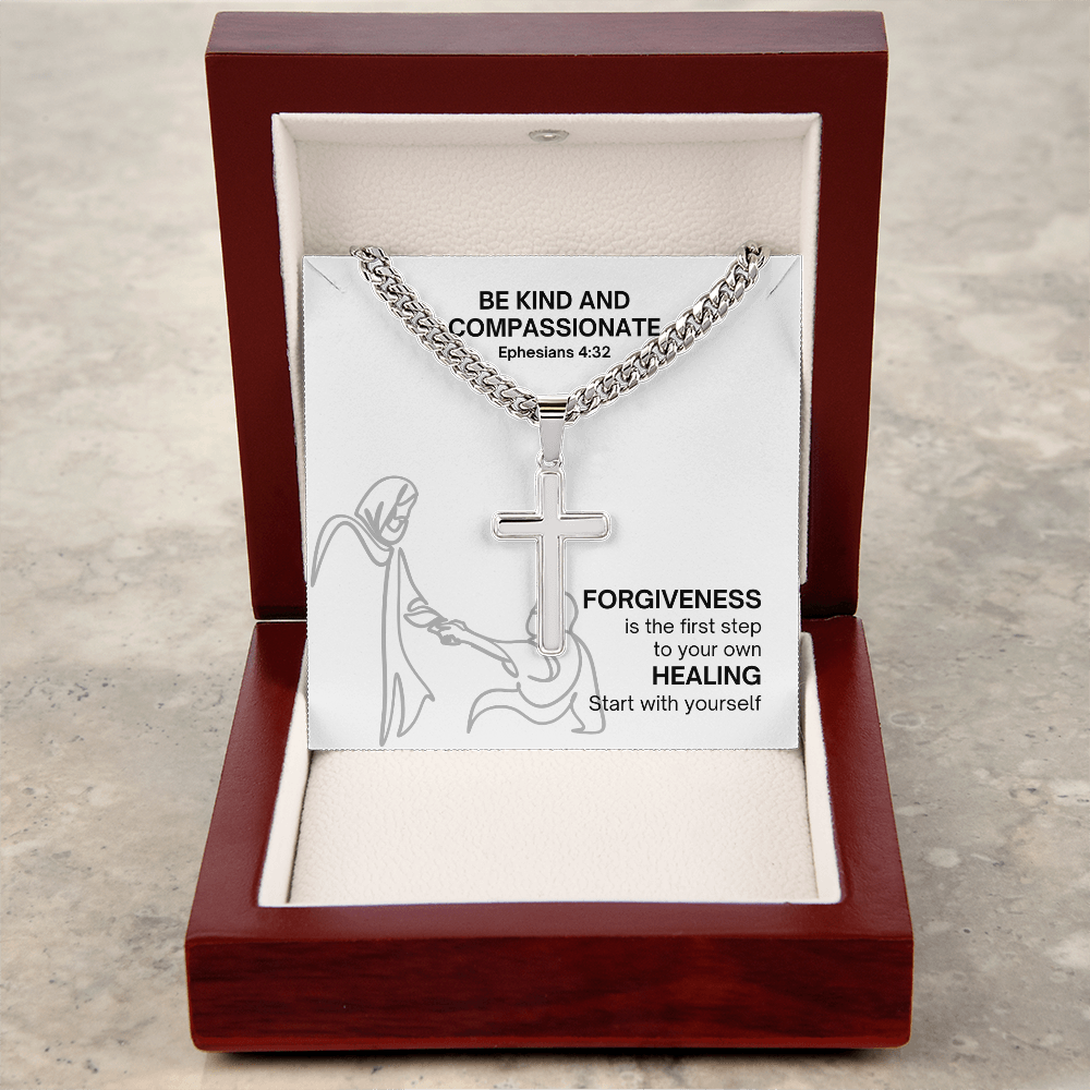 Be Kind And Compassionate (Ephesians 4:32) | Premium Sterling Silver Cuban Link Cross Necklace