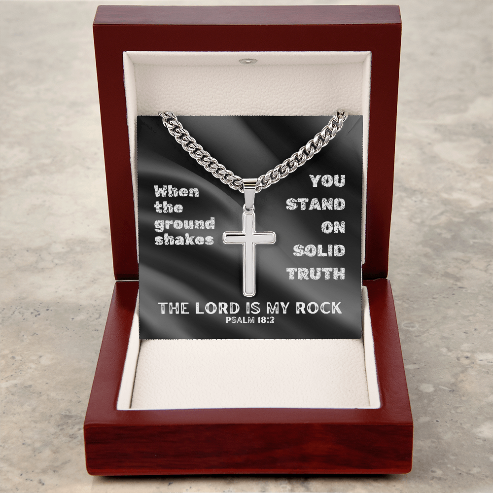 The Lord Is My Rock (Psalm 18:2) | Premium Sterling Silver Cuban Link Cross Necklace