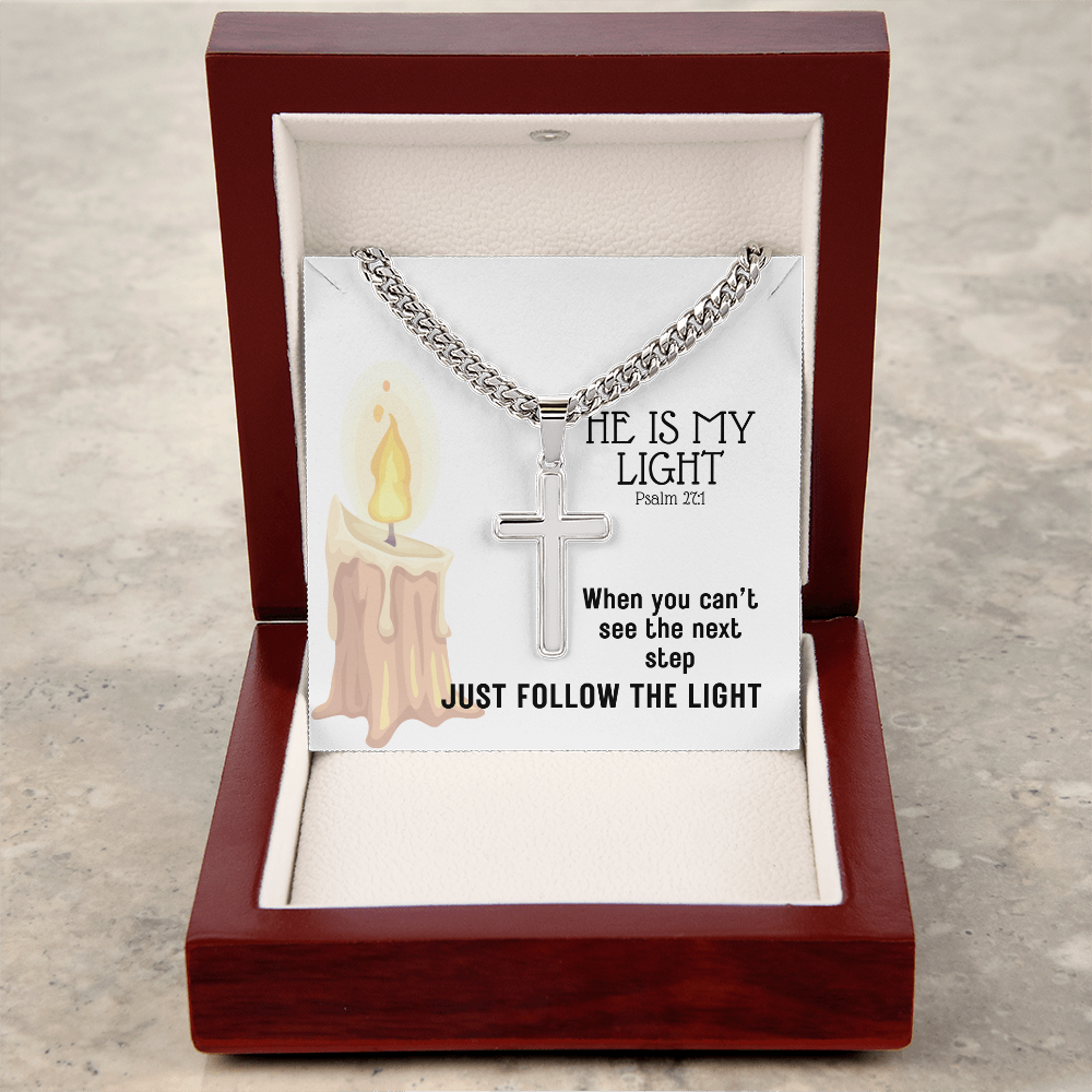 He Is My Light (Psalm 27:1) | Premium Sterling Silver Cuban Link Cross Necklace