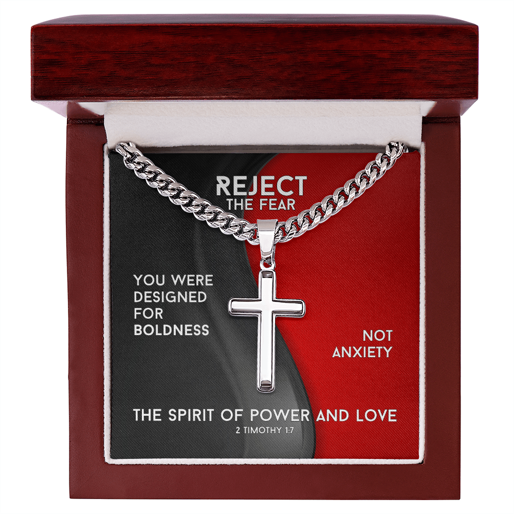 The Spirit Of Power And Love (2 Timothy 1:7) | Premium Sterling Silver Cuban Link Cross Necklace