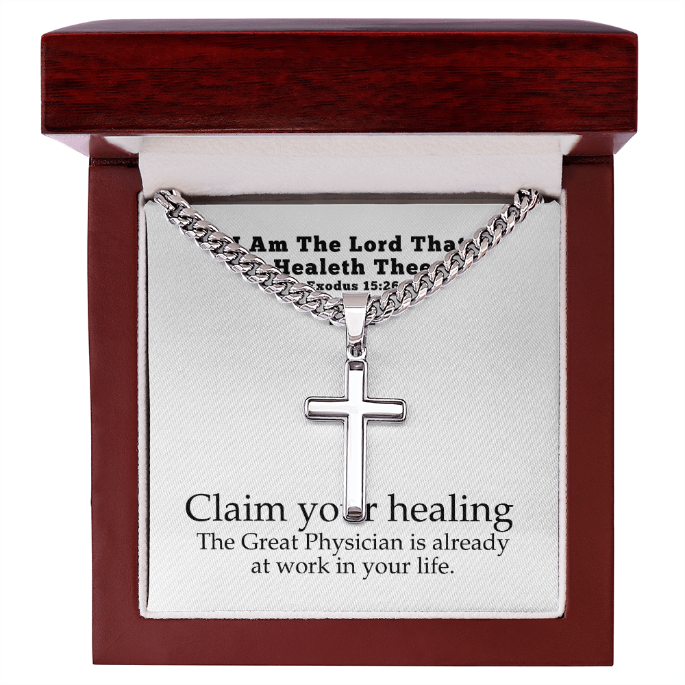 I Am The Lord That Healeth Thee (Exodus 15:26) | Premium Sterling Silver Cuban Link Cross Necklace