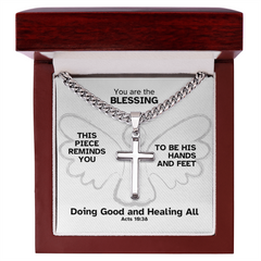 Doing Good And Healing All (Acts 10:38) | Premium Sterling Silver Cuban Link Cross Necklace