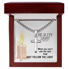 He Is My Light (Psalm 27:1) | Premium Sterling Silver Cuban Link Cross Necklace
