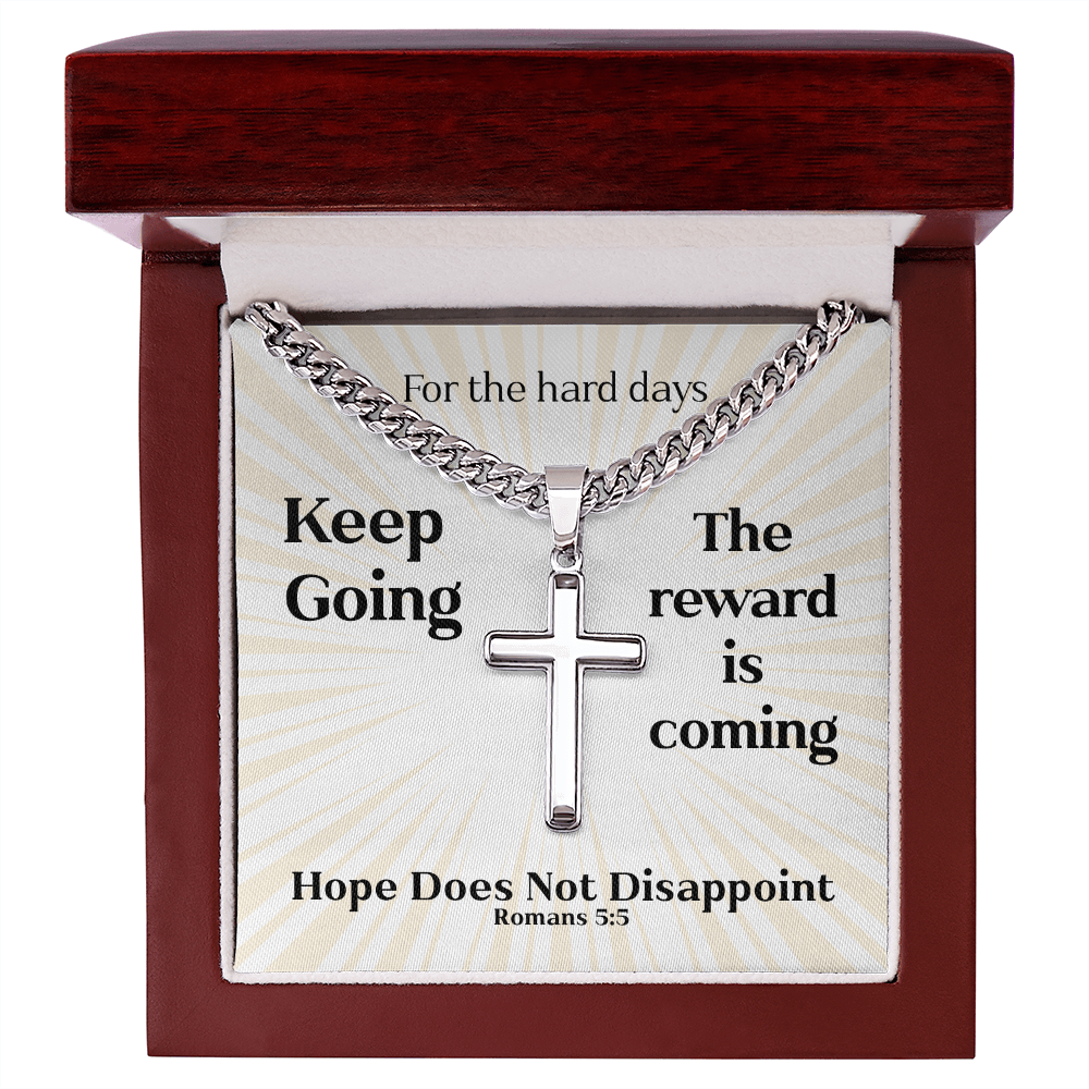 Hope Does Not Disappoint (Romans 5:5) | Premium Sterling Silver Cuban Link Cross Necklace