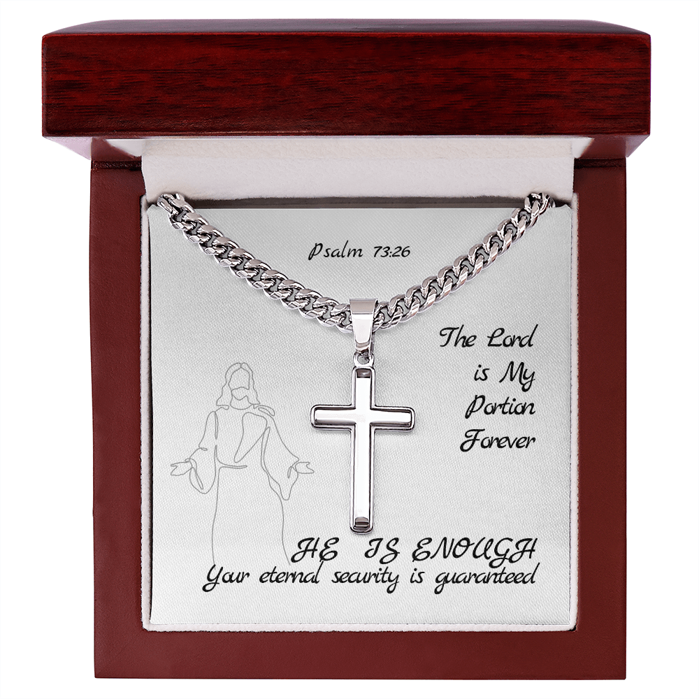 The Lord is My Portion Forever (Psalm 73:26) | Premium Sterling Silver Cuban Link Cross Necklace