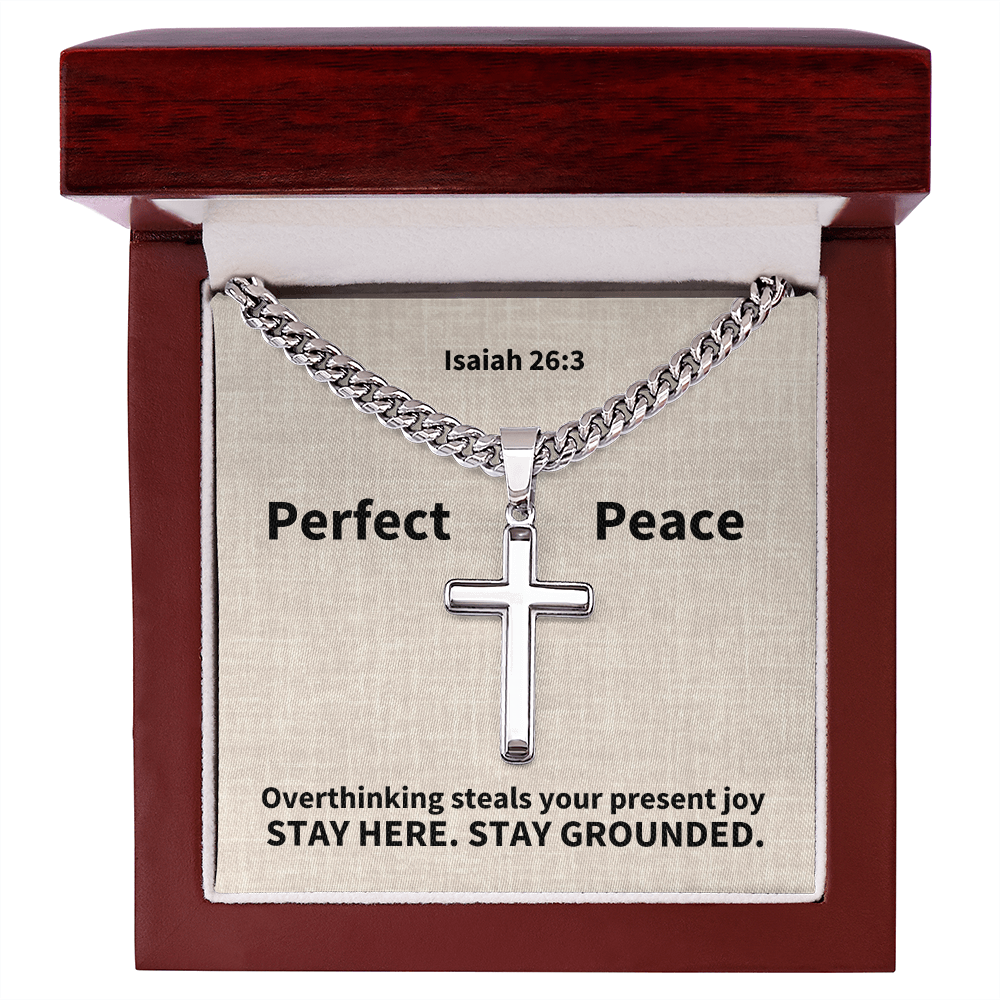 Perfect Peace (Isaiah 26:3) | Premium Sterling Silver Cuban Link Cross Necklace