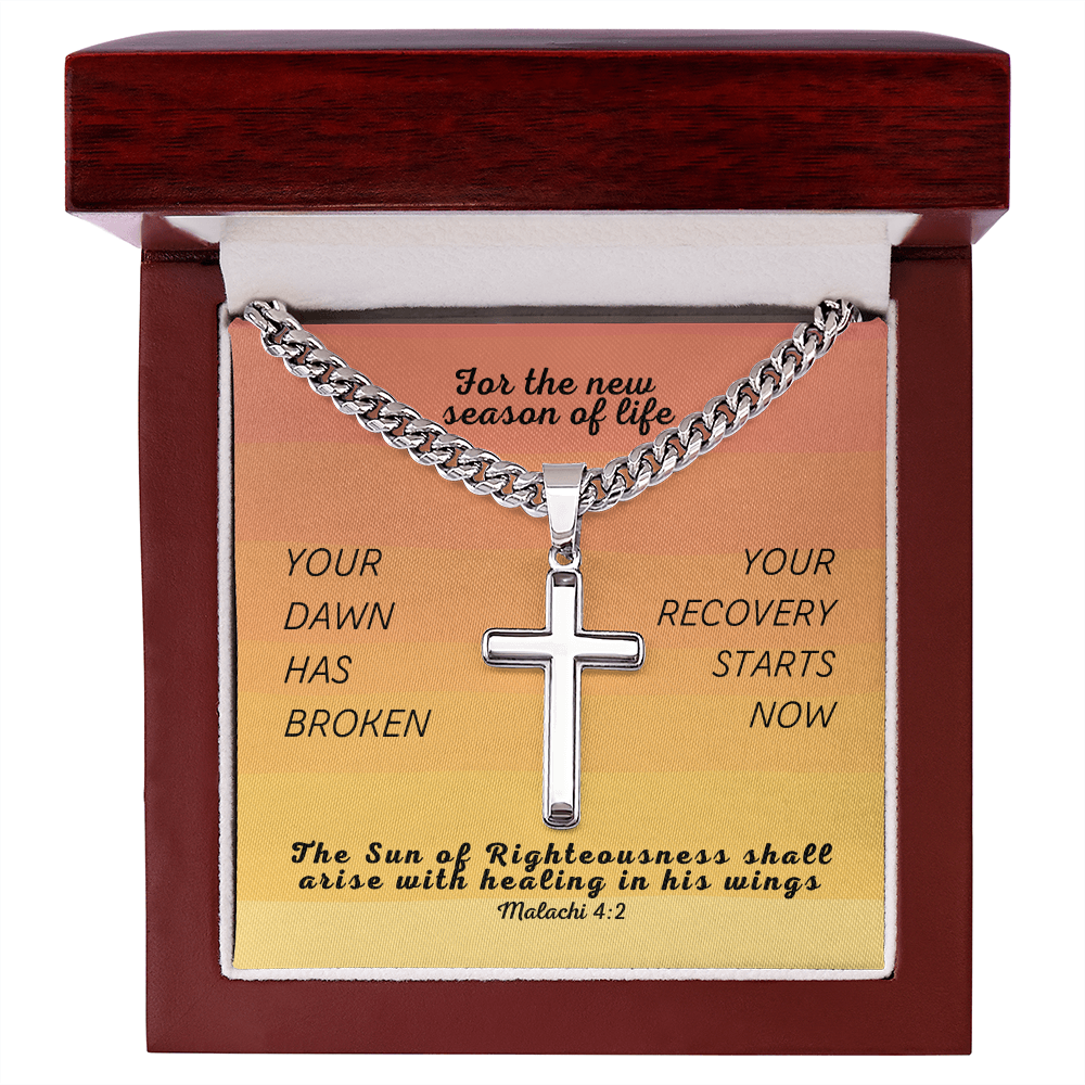 Healing In His Wings (Malachi 4:2) | Premium Sterling Silver Cuban Link Cross Necklace