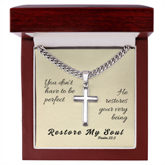 Restore My Soul (Psalm 23:3) | Premium Sterling Silver Cuban Link Cross Necklace