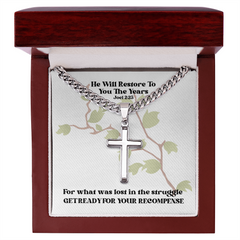 He Will Restore To You The Years (Joel 2:25) | Premium Sterling Silver Cuban Link Cross Necklace